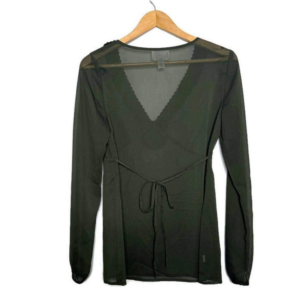Loft Sheer Green Long Sleeve Blouse Crochet Neckline Women’s Size 2 - Picture 2 of 5